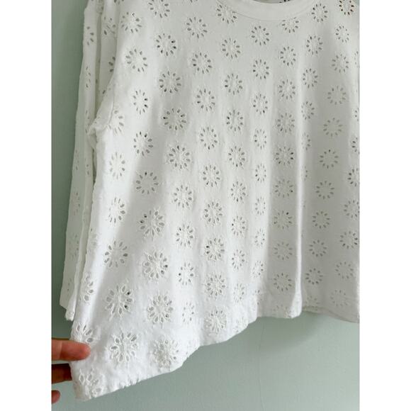 Madewell | NWT Embroidered Wide-Sleeve Boxy Tee in White | Sz XS - Picture 5 of 9